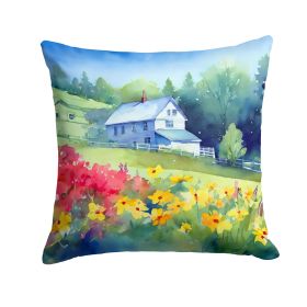 Massachusetts Mayflowers in Watercolor Throw Pillow Machine Washable, Indoor Outdoor Decorative Pillow for Couch, Bed or Patio, 14Hx14W