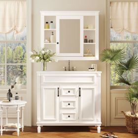 36'' Bathroom Vanity with Top Sink, Royal Blue Mirror Cabinet, Modern Bathroom Storage Cabinet with 2 Soft Closing Doors and 2 Drawers
