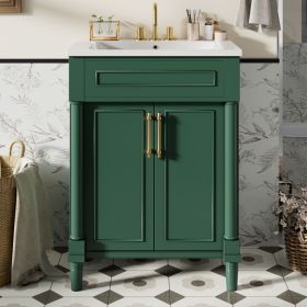 24" Bathroom Vanity with Integrated Ceramic Sink, Bathroom Cabinet with 2 Doors, Single Sink Bathroom Vanity for Small and Medium Restroom