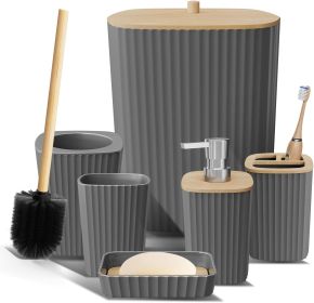 Bathroom Set - Grey Bathroom Accessories Set, 6PC Bathroom Accessory Set, Bathroom Sets with Toilet Brush, Trash Can & Soap Dispenser