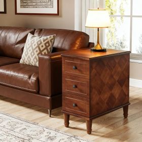 Wood Nightstand, Fully Assembled Narrow Side Table with 3 DrawersB