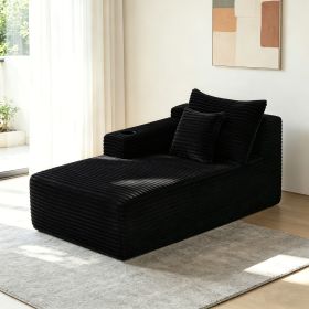 37.5-inch left chaise longue with plush black velvet, cup holder, flexible matching, mainly for living room use.