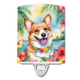 NEW Corgi Luau Ceramic Night Light Compact, UL-Certified, Ideal for Bedroom, Bathroom, Nursery, Hallway, Kitchen, 6x4x3, Multicolor