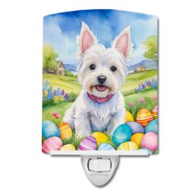 NEW Westie Easter Egg Hunt Ceramic Night Light Compact, UL-Certified, Ideal for Bedroom, Bathroom, Nursery, Hallway, Kitchen, 6x4x3, Multicolor