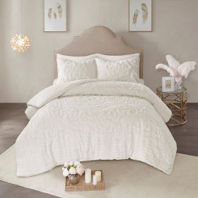 3-Piece Tufted Cotton Chenille Medallion Comforter Set Off-White King/Cal King