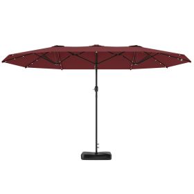 Garden Parasol 14.4ft Double-Sided Sun Umbrella With Base, Patio Parasol With LED Solar Lights, Wine Red (Option: Wine red)